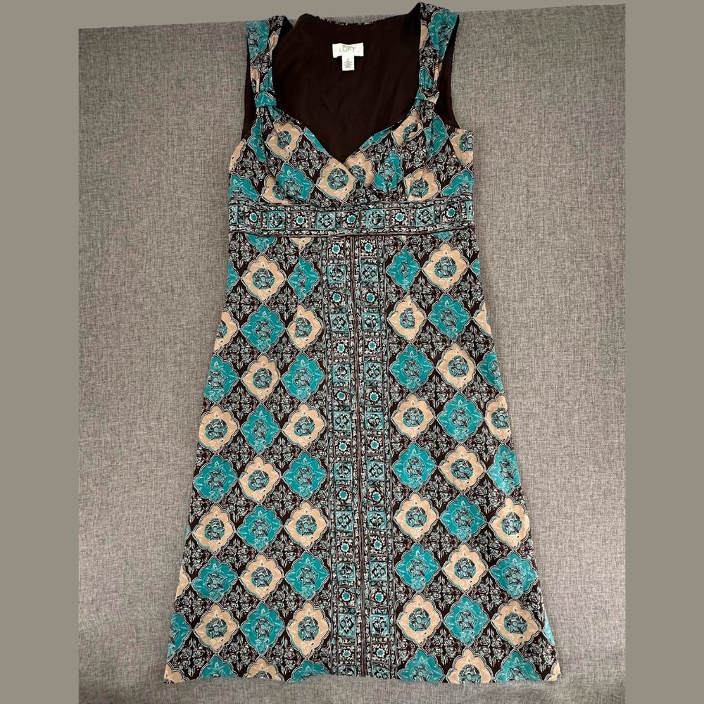 Ann Taylor LOFT Sheath Dress  Sleeveless Geometric Print size 6 Cotton Lining Ac